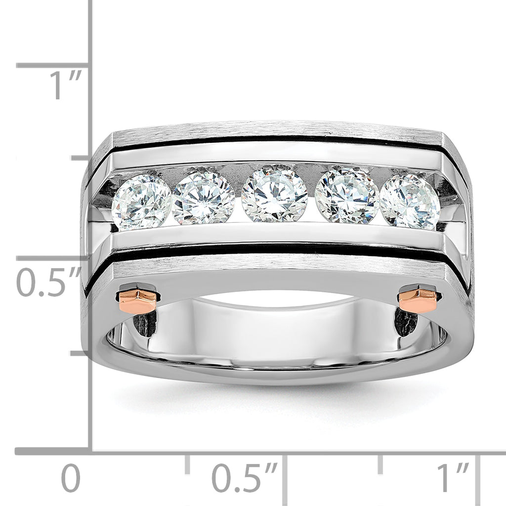 14k White and Rose Gold with Black Rhodium Men's Polished Satin and Grooved 5-Stone 1 Carat AA Quali - Sophia Jewelers