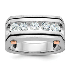 14k White and Rose Gold with Black Rhodium Men's Polished Satin and Grooved 5-Stone 1 Carat Lab Grown Diamond Ring - Sophia Jewelers