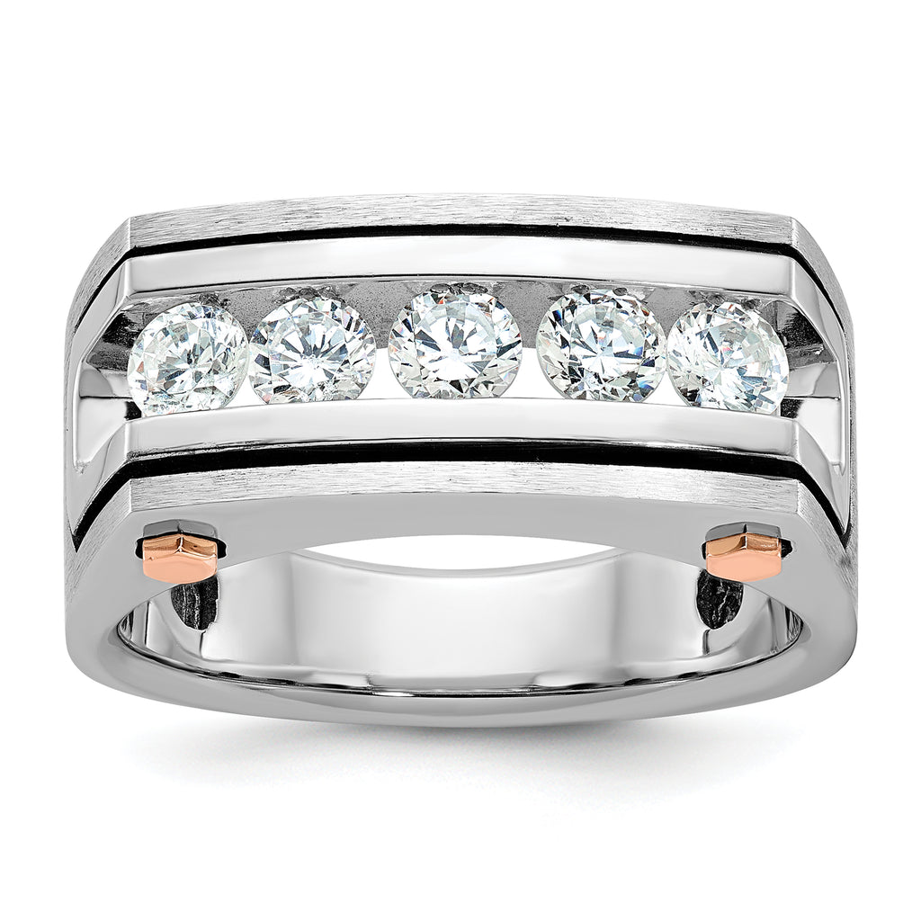 14k White and Rose Gold Men's Polished Satin and Grooved 5-Stone Ring Mounting, Mounting Only - Sophia Jewelers