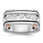 14k White and Rose Gold with Black Rhodium Men's Polished Satin and Grooved 5-Stone 1 Carat AA Quali - Sophia Jewelers