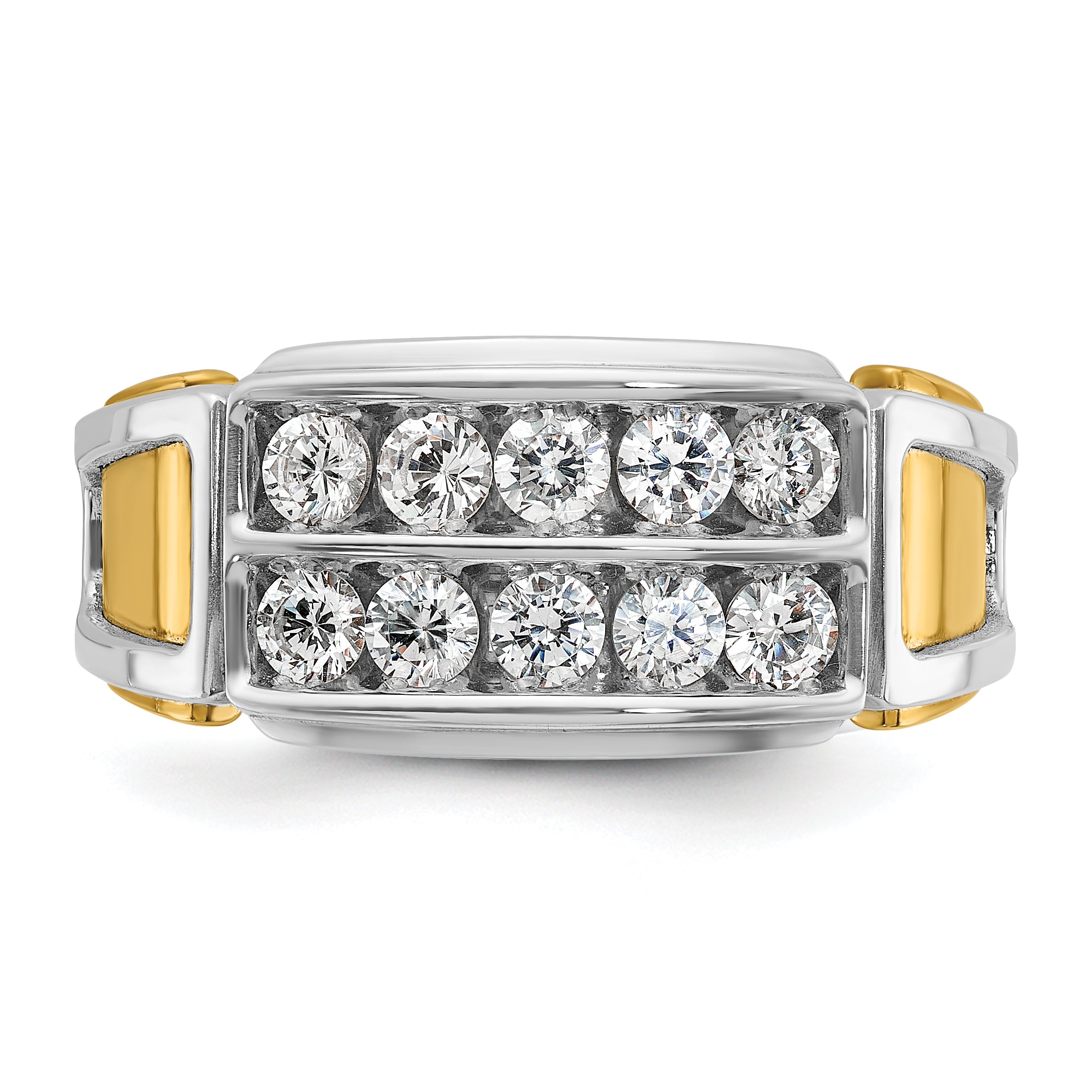 14k Two-tone Mens Polished and Cut-Out 2-Row Ring Mounting, Mounting Only - Sophia Jewelers