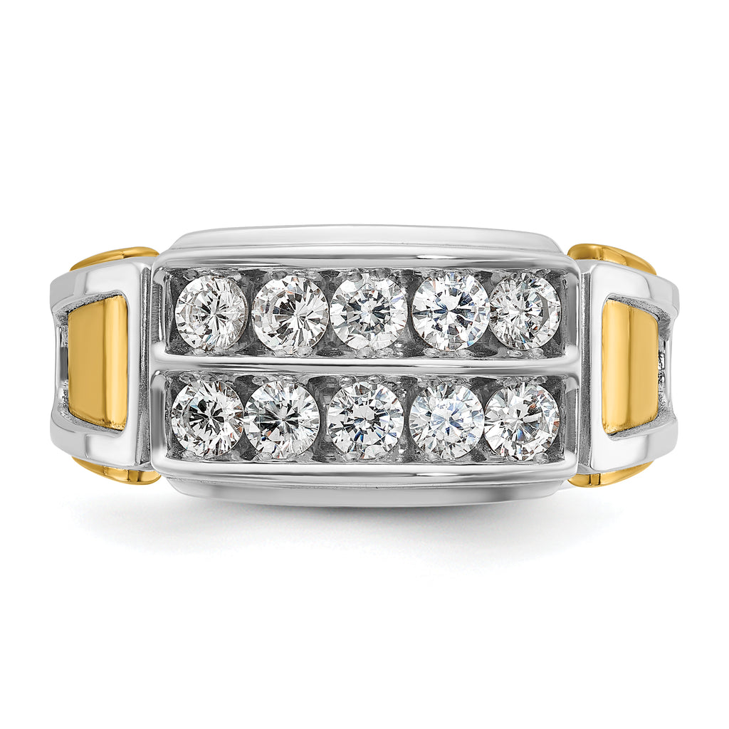 14k Two-tone Men's Polished and Cut-Out 2-Row 1 Carat AA Quality Diamond Ring - Sophia Jewelers