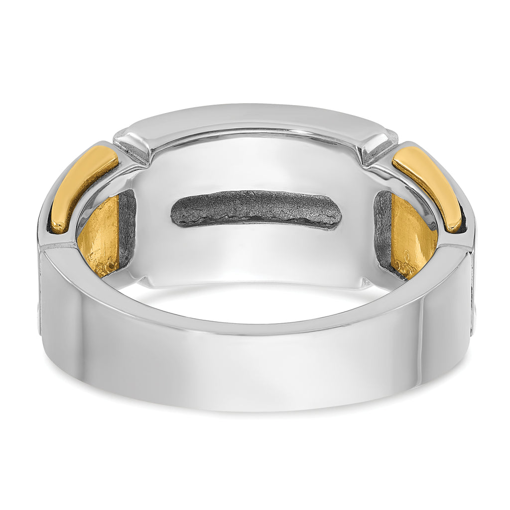 14k Two-tone Men's Polished and Cut-Out 2-Row 1 Carat AA Quality Diamond Ring - Sophia Jewelers