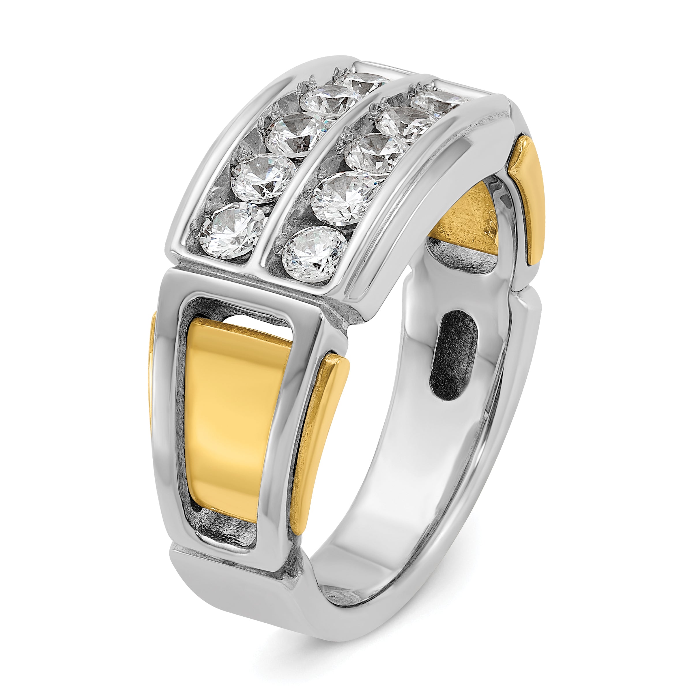 14k Two-tone Men's Polished and Cut-Out 2-Row 1 Carat AA Quality Diamond Ring - Sophia Jewelers