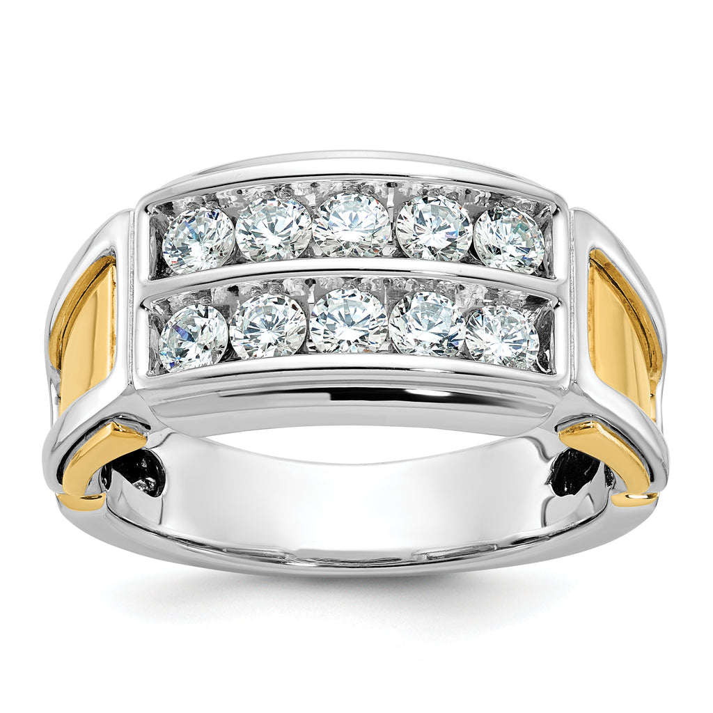 14k Two-tone Mens Polished and Cut-Out 2-Row Ring Mounting, Mounting Only - Sophia Jewelers