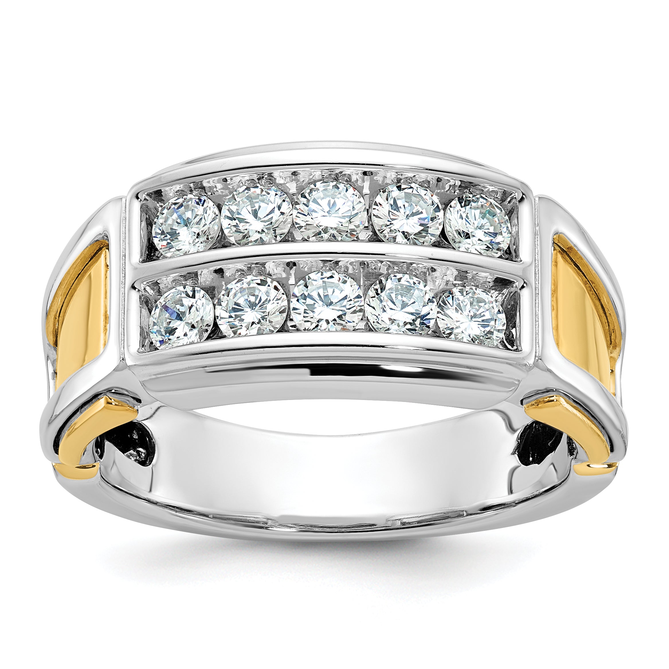 14k Two-tone Men's Polished and Cut-Out 2-Row 1 Carat AA Quality Diamond Ring - Sophia Jewelers