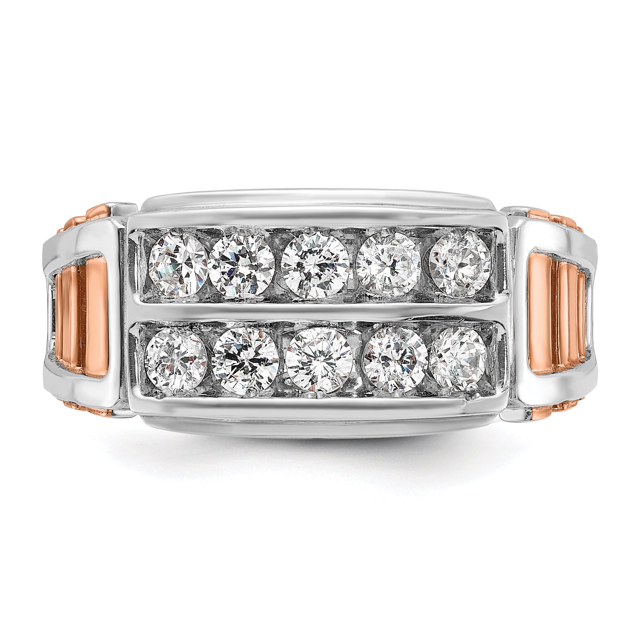 14k White and Rose Gold Men's Polished and Cut-Out 2-Row Ring Mounting, Mounting Only - Sophia Jewelers