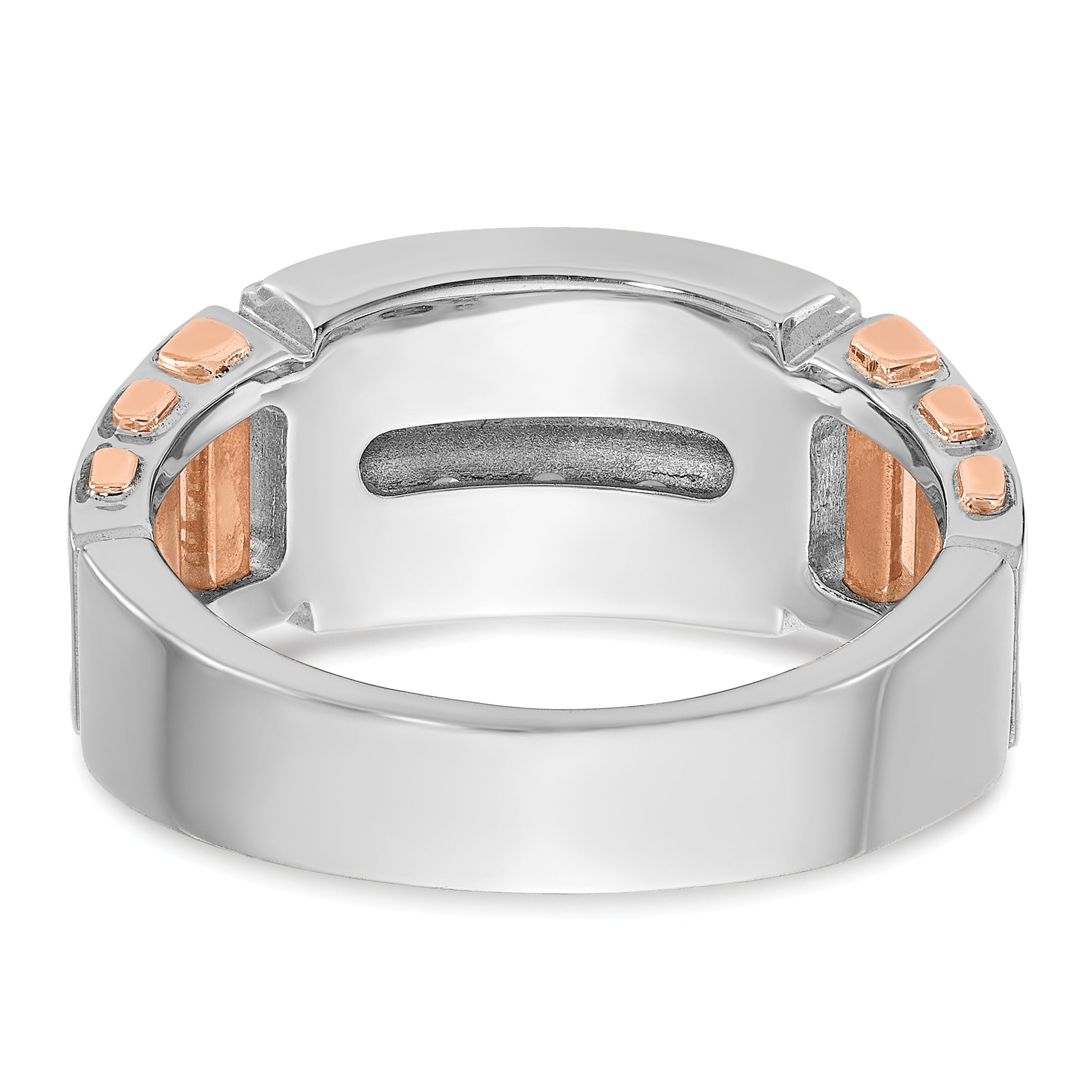 14k White and Rose Gold Men's Polished and Cut-Out 2-Row Ring Mounting, Mounting Only - Sophia Jewelers