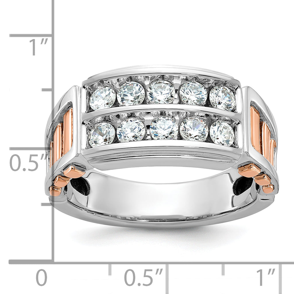 14k White and Rose Gold Men's Polished and Cut-Out 2-Row Ring Mounting, Mounting Only - Sophia Jewelers