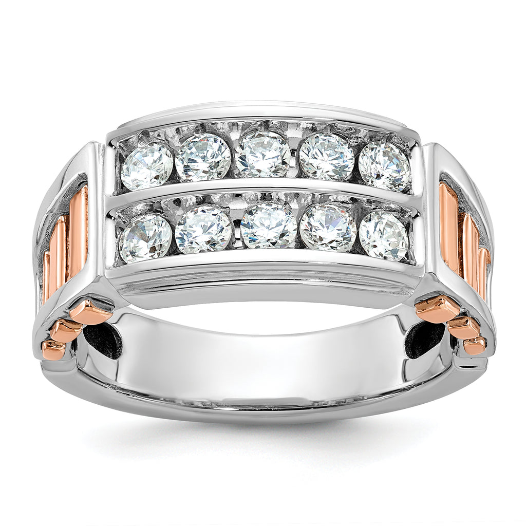 14k White and Rose Gold Men's Polished and Cut-Out 2-Row Ring Mounting, Mounting Only - Sophia Jewelers