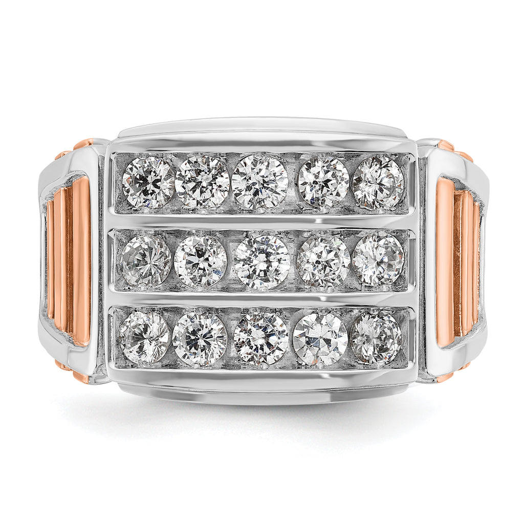 14k White and Rose Gold Men's Polished and Cut-Out 3-Row Ring Mounting, Mounting Only - Sophia Jewelers