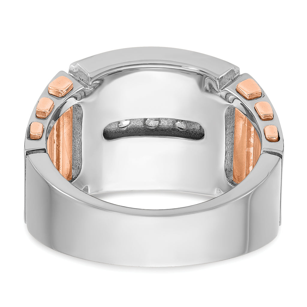 14k White and Rose Gold Mens Polished and Cut-Out 3-Row 1.5 Carat AA Quality Diamond Ring - Sophia Jewelers