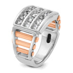 14k White and Rose Gold Mens Polished and Cut-Out 3-Row 1.5 Carat AA Quality Diamond Ring - Sophia Jewelers