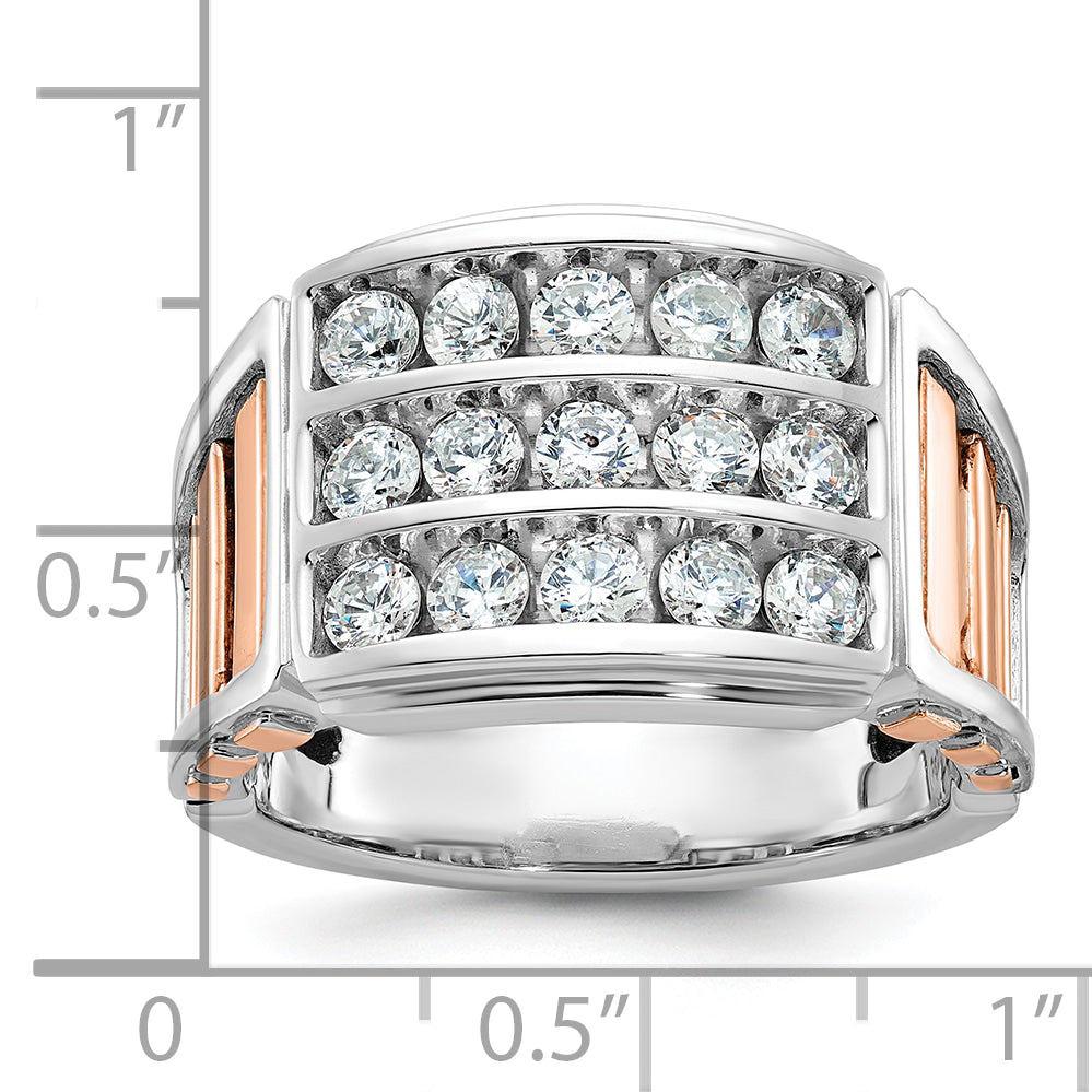 14k White and Rose Gold Men's Polished and Cut-Out 3-Row Ring Mounting, Mounting Only - Sophia Jewelers