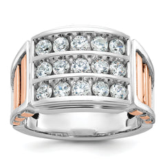 14k White and Rose Gold Men's Polished and Cut-Out 3-Row 1 1/5 Carat Lab Grown Diamond Ring - Sophia Jewelers