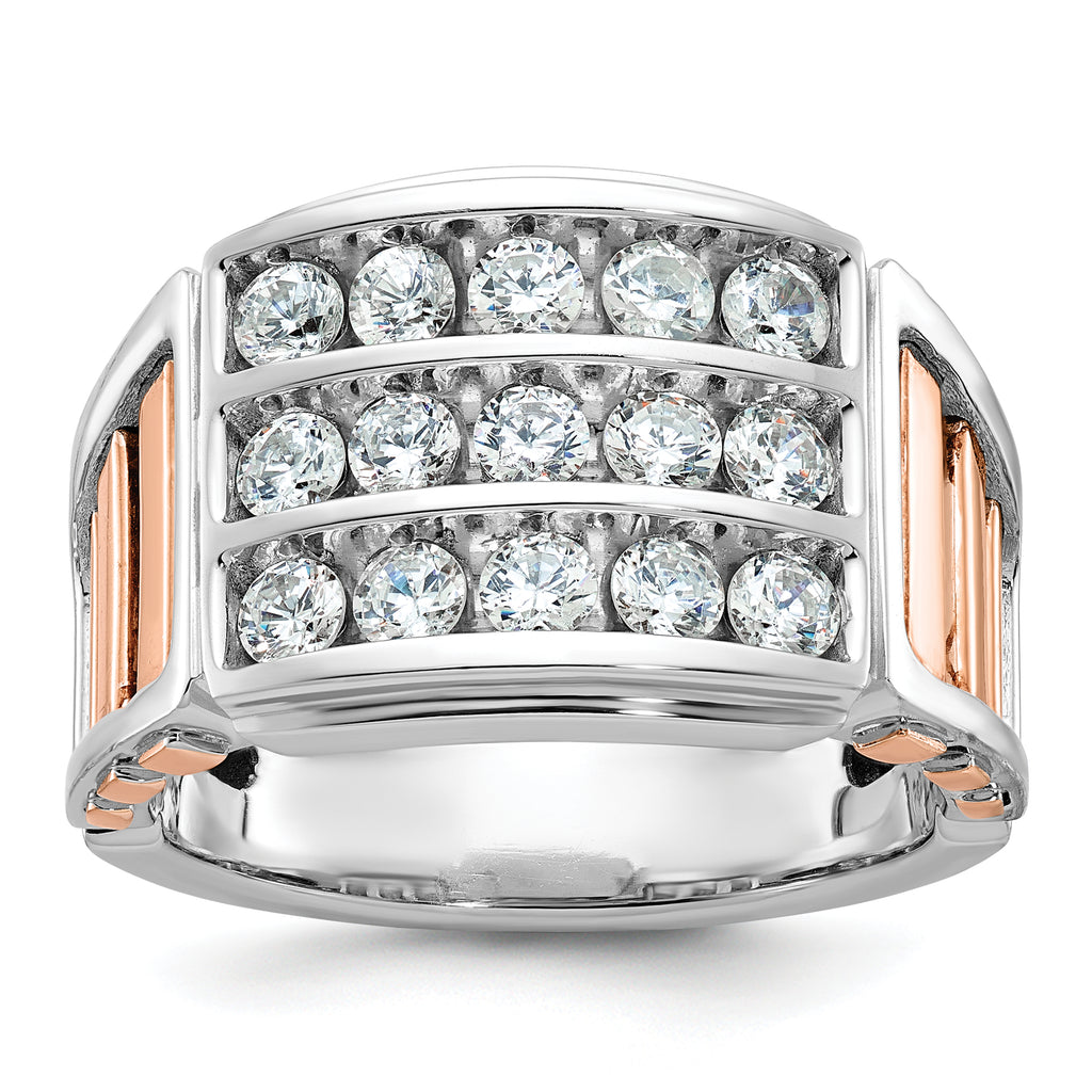 14k White and Rose Gold Mens Polished and Cut-Out 3-Row 1.5 Carat AA Quality Diamond Ring - Sophia Jewelers