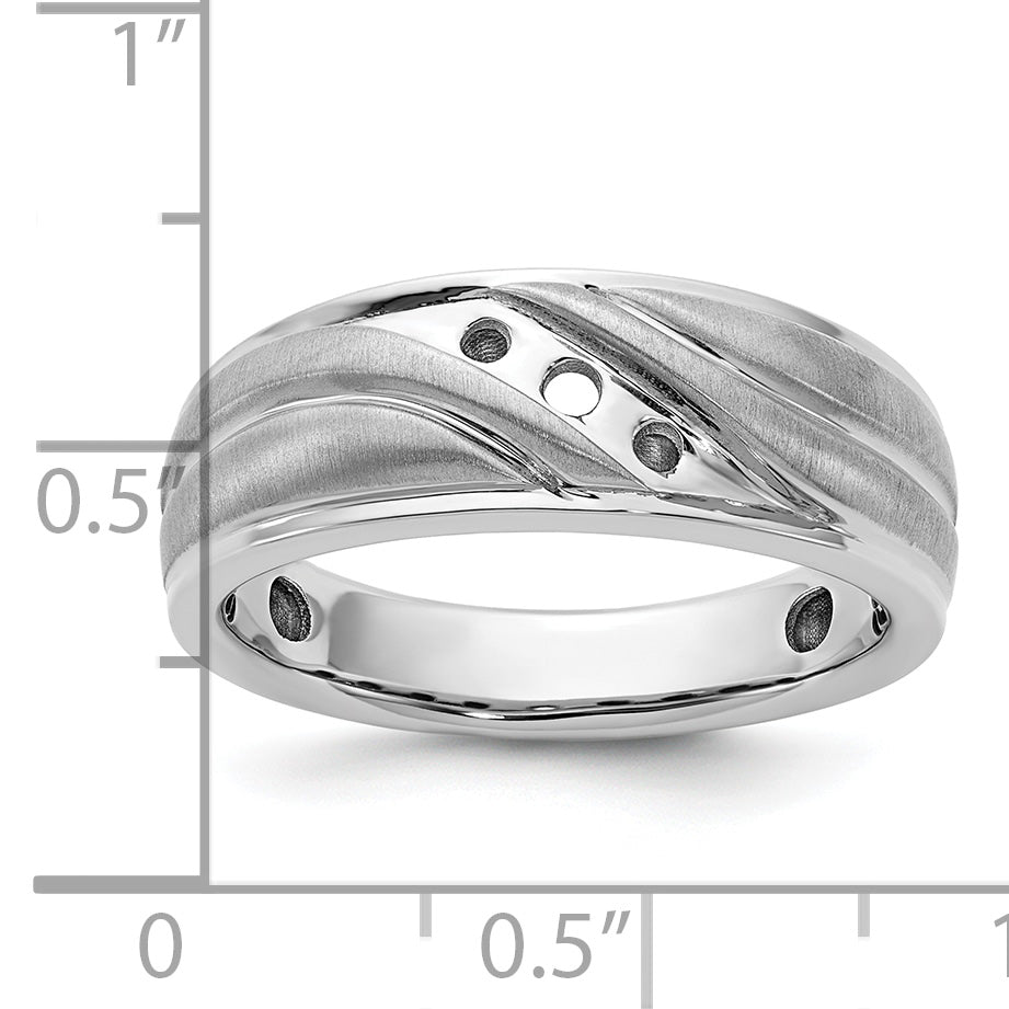 14k White Gold Polished and Grooved Men's Ring Mounting, Mounting Only - Sophia Jewelers