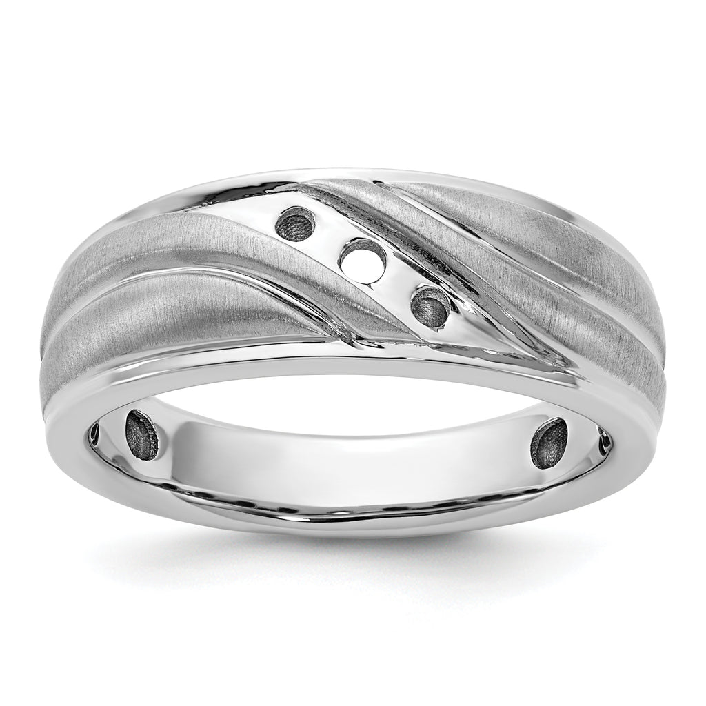 14k White Gold Polished and Grooved Men's Ring Mounting, Mounting Only - Sophia Jewelers