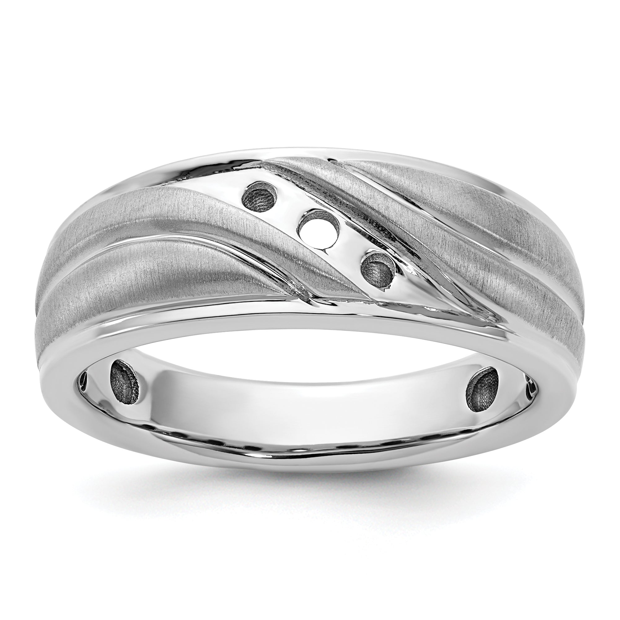 14k White Gold Polished and Grooved Men's Ring Mounting, Mounting Only - Sophia Jewelers