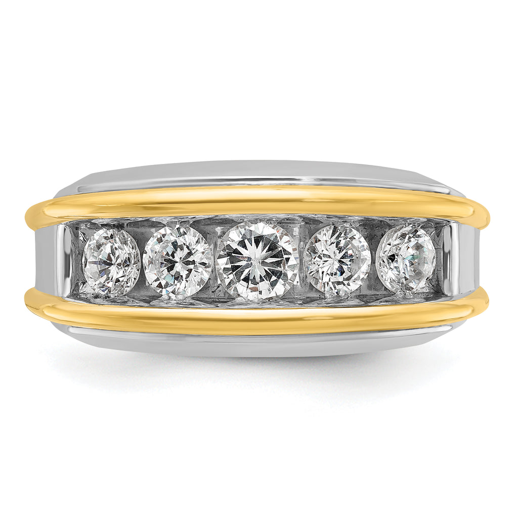 14k Two-tone Mens Polished 5-Stone Channel Ring Mounting, Mounting Only - Sophia Jewelers