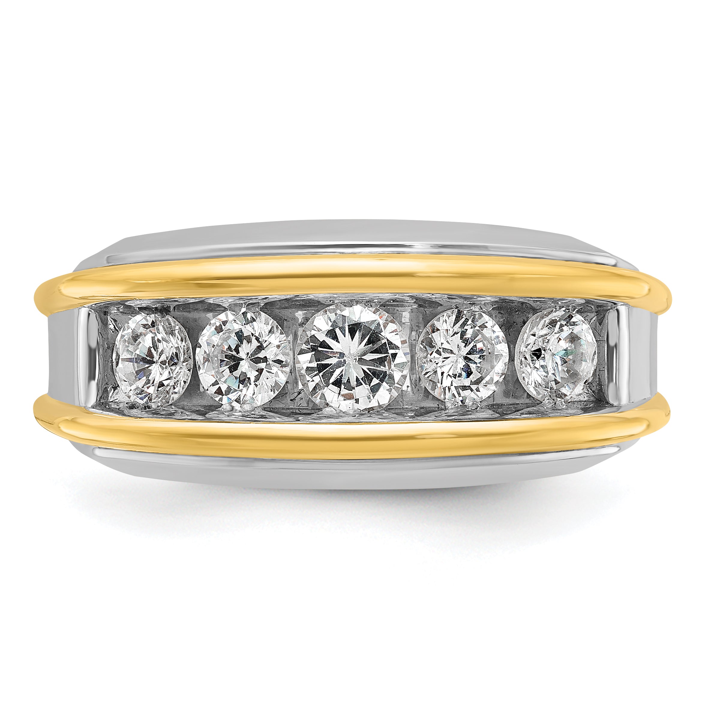 14k Two-tone Mens Polished 5-Stone Channel Ring Mounting, Mounting Only - Sophia Jewelers