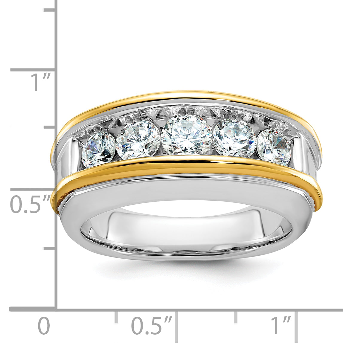 14k Two-tone Mens Polished 5-Stone Channel Ring Mounting, Mounting Only - Sophia Jewelers