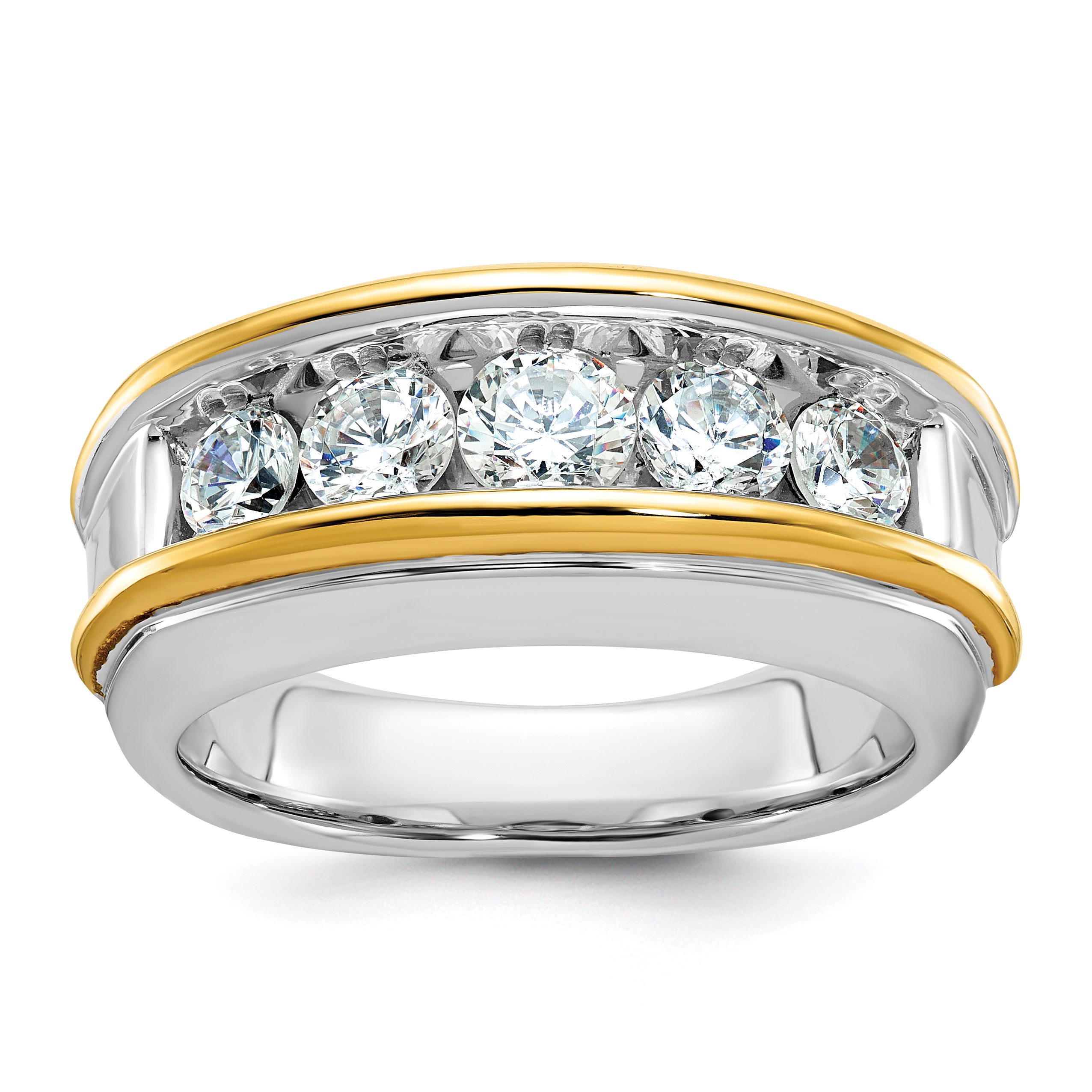 14k Two-tone Mens Polished Channel-set 5-Stone 1.5 Carat AA Diamond Ring - Sophia Jewelers
