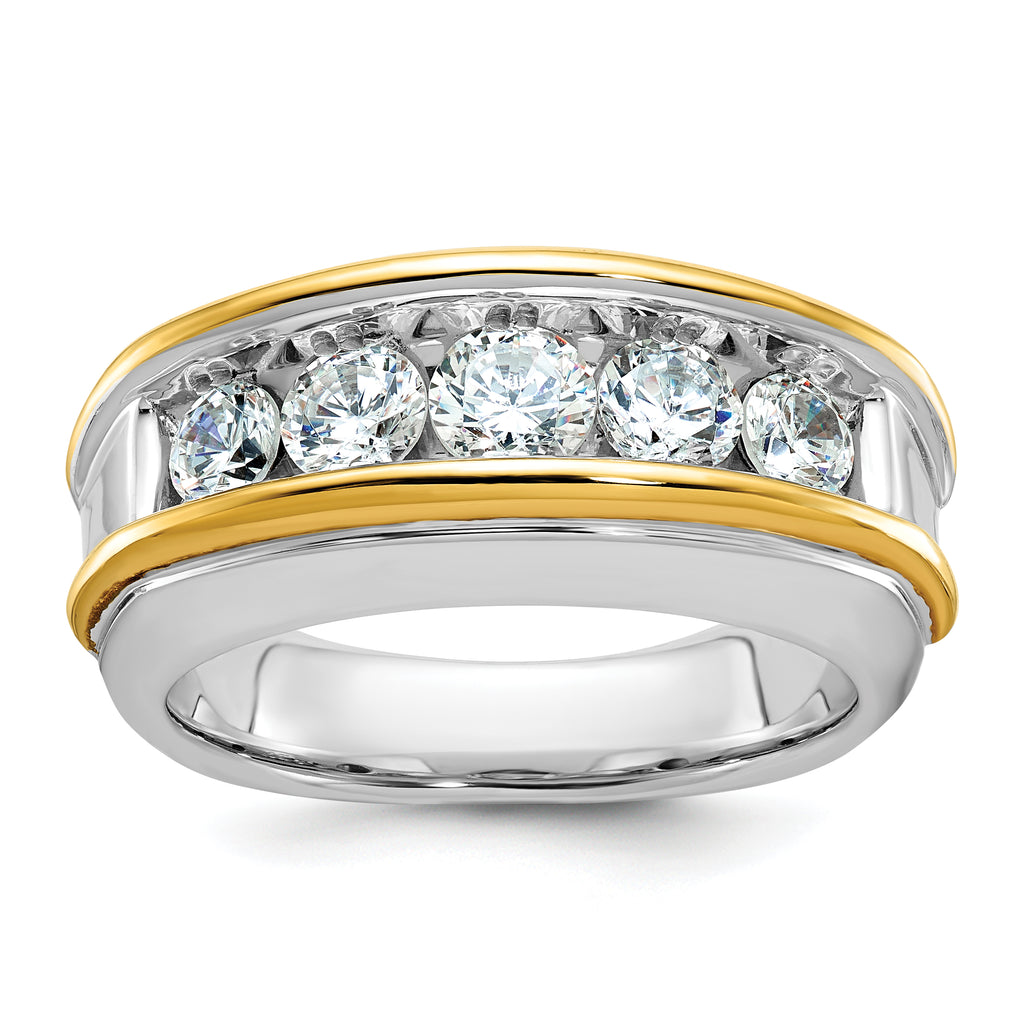 14k Two-tone Mens Polished 5-Stone Channel Ring Mounting, Mounting Only - Sophia Jewelers