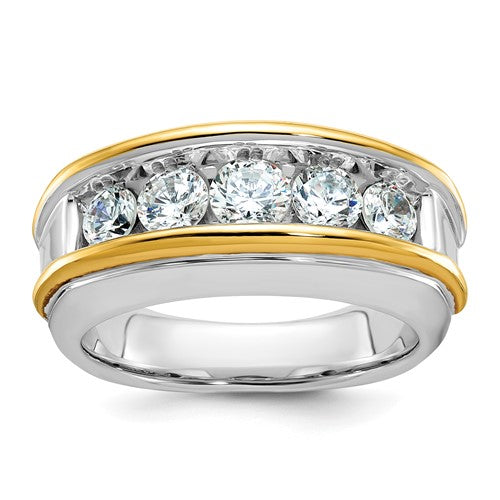 Men's White Lab-Grown Diamond Ring in 14K Two-Tone Gold, 5.1mm (1 1/2 ct. tw.), Size 10 - Sophia Jewelers Main image