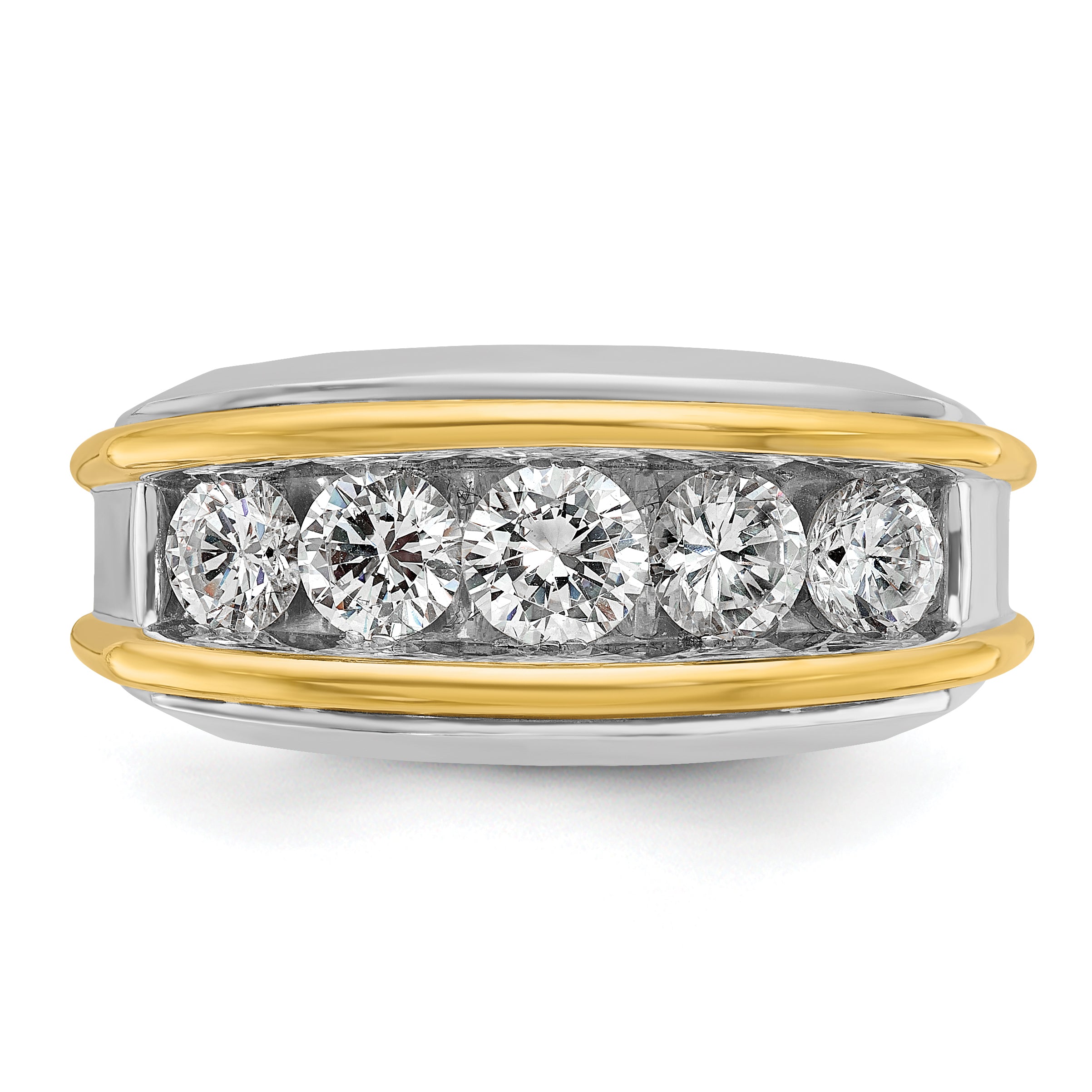 14k Two-tone Mens Polished 5-Stone Channel Ring Mounting, Mounting Only - Sophia Jewelers