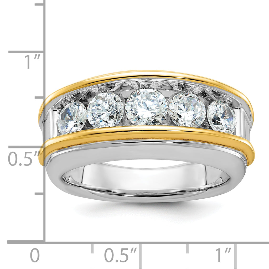 14k Two-tone Mens Polished 5-Stone Channel Ring Mounting, Mounting Only - Sophia Jewelers