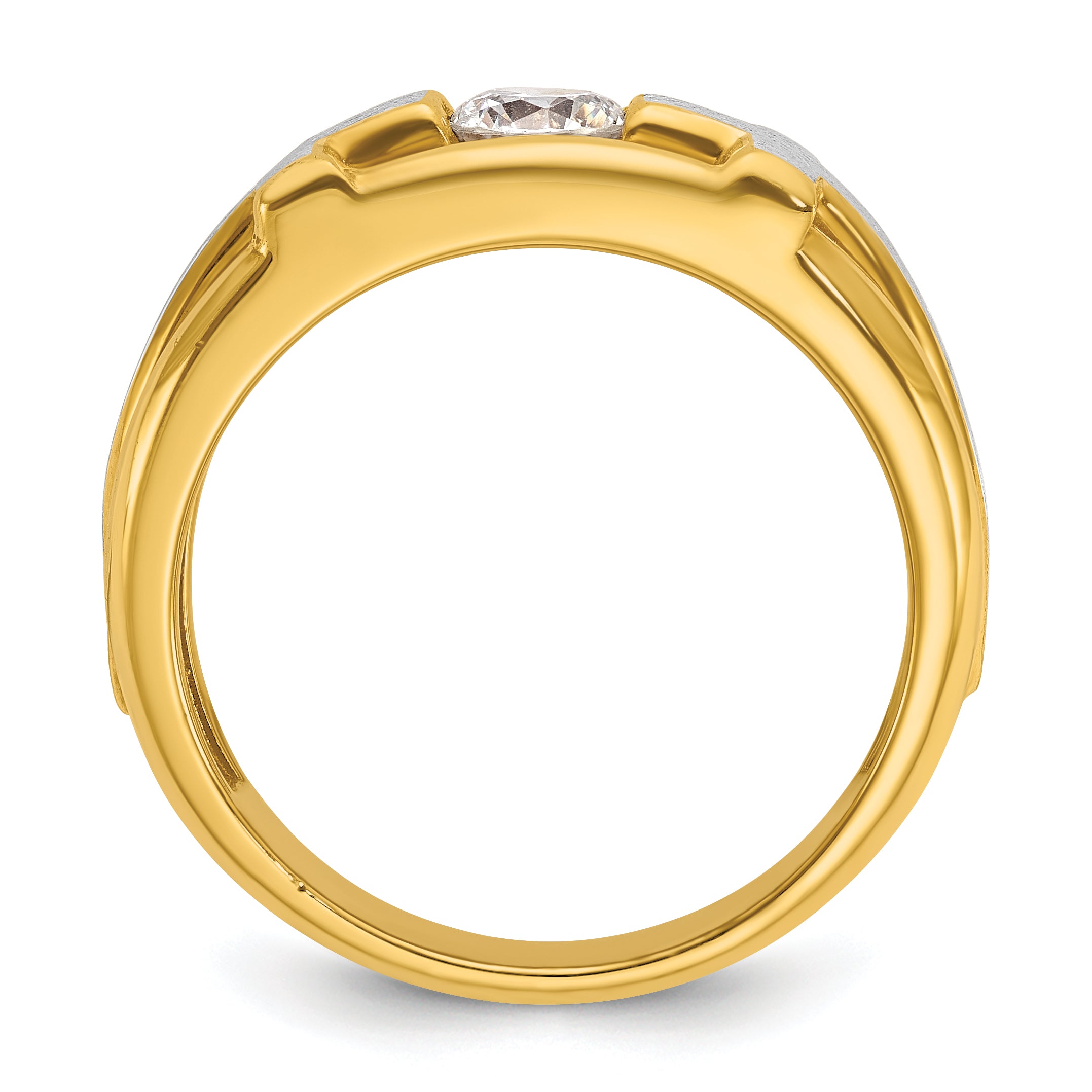 10k Two-tone Men's Polished Satin and Cut-Out 1/2 Carat A Quality Diamond Cross Ring
