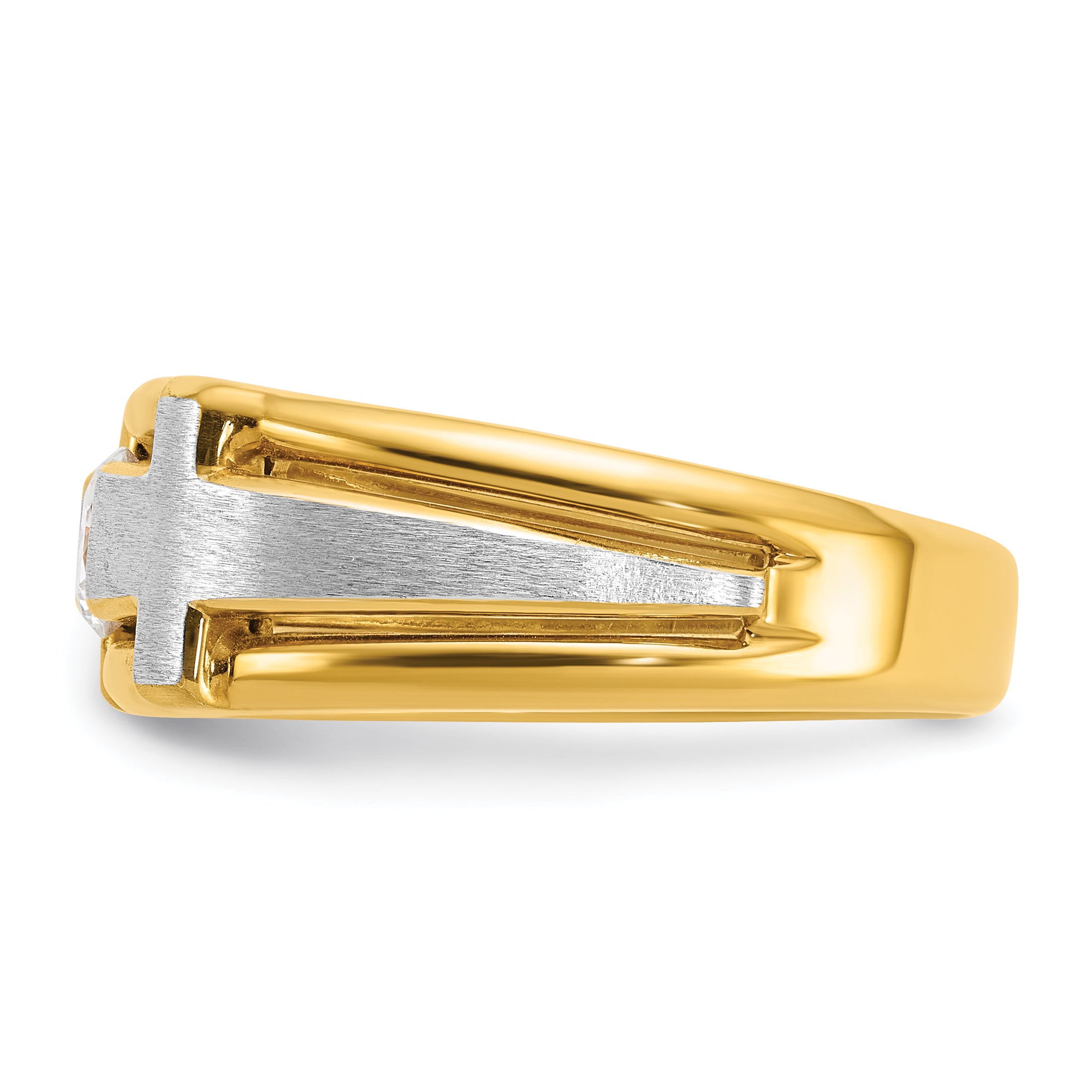 10k Two-tone Men's Polished Satin and Cut-Out 1/2 Carat A Quality Diamond Cross Ring
