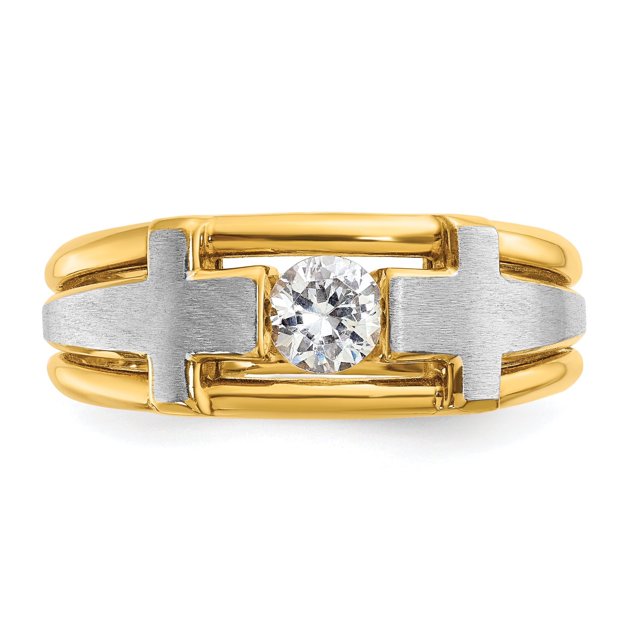 10k Two-tone Men's Polished Satin and Cut-Out 1/2 Carat A Quality Diamond Cross Ring