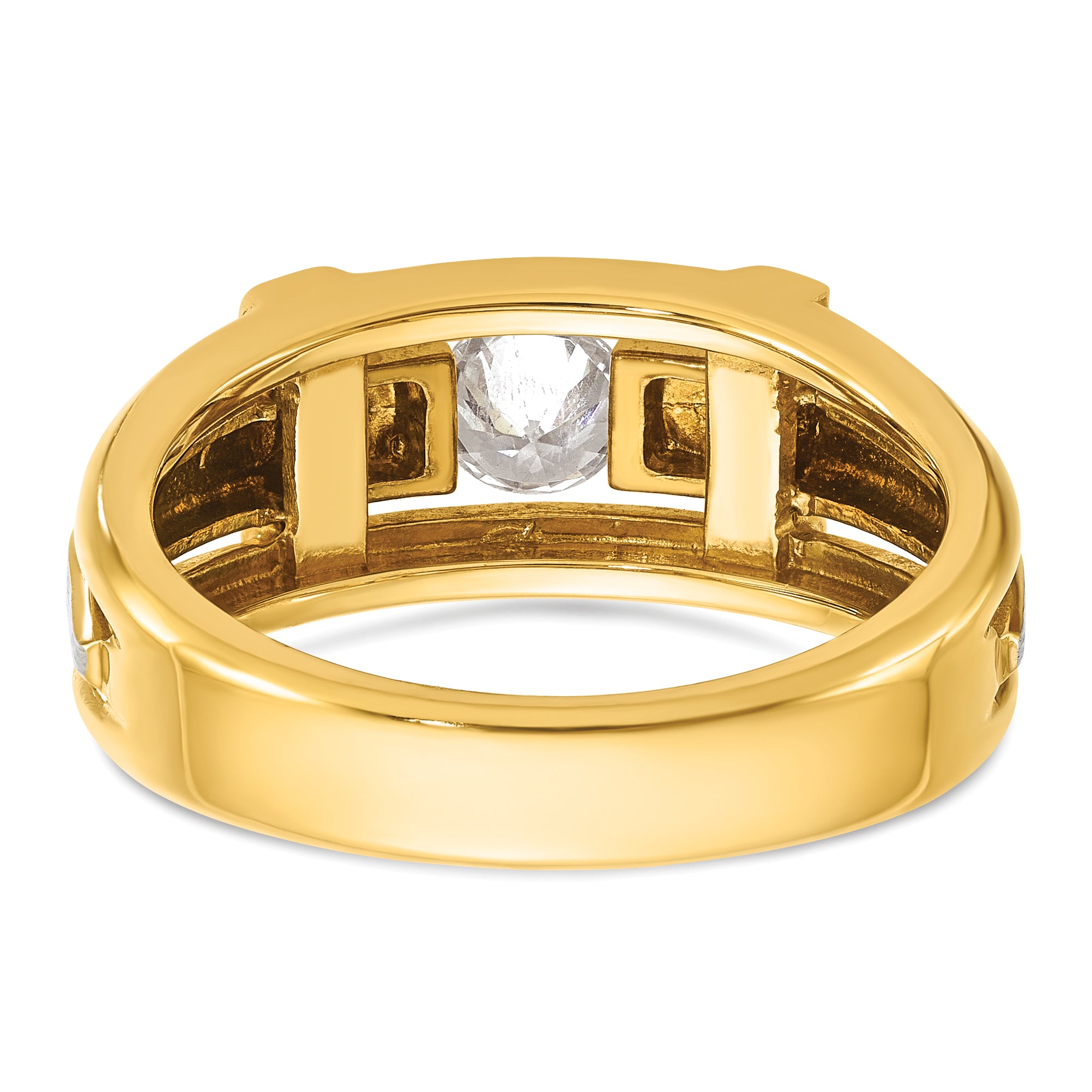 10k Two-tone Men's Polished Satin and Cut-Out 1/2 Carat A Quality Diamond Cross Ring