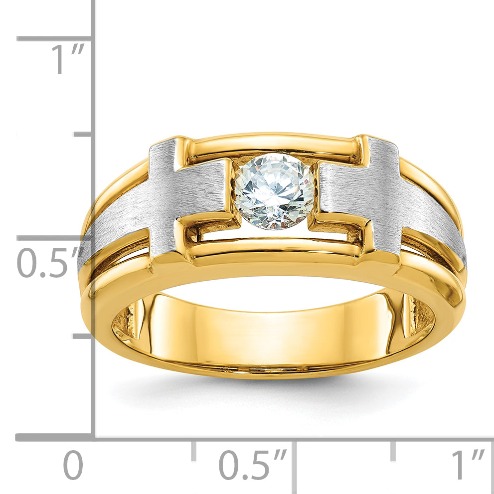 10k Two-tone Men's Polished Satin and Cut-Out 1/2 Carat A Quality Diamond Cross Ring