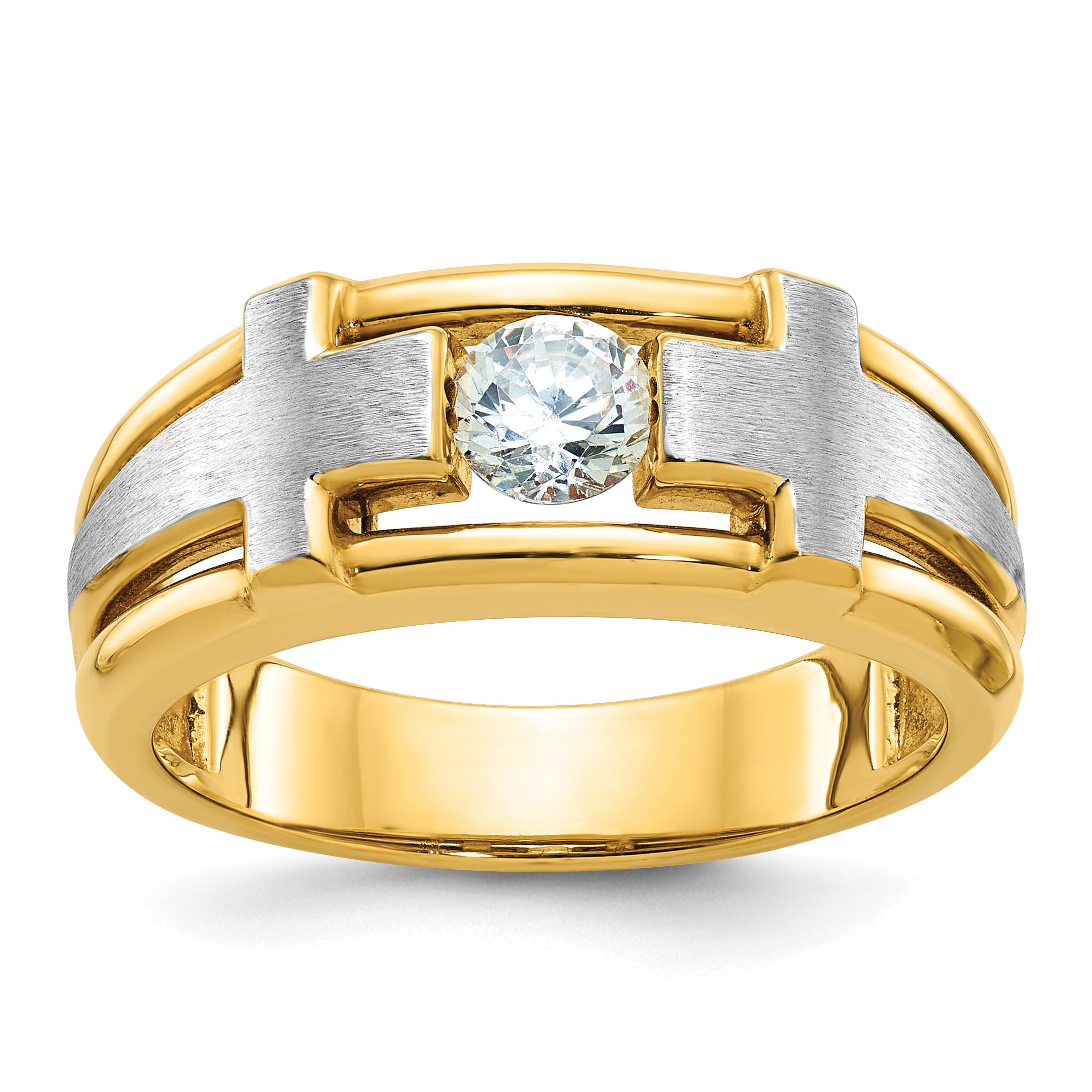 10k Two-tone Men's Polished Satin and Cut-Out 1/2 Carat A Quality Diamond Cross Ring