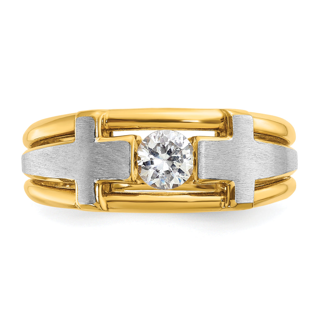 14k Two-tone Men's Polished Satin and Cut-Out Cross Ring Mounting, Mounting Only - Sophia Jewelers