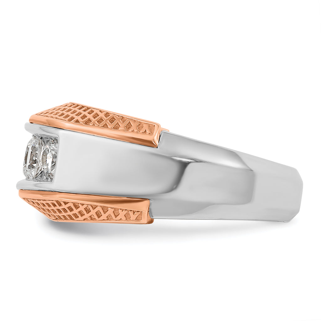 14k White and Rose Gold Men's Polished and Textured 5-Stone 1 Carat AA Quality Diamond Ring - Sophia Jewelers