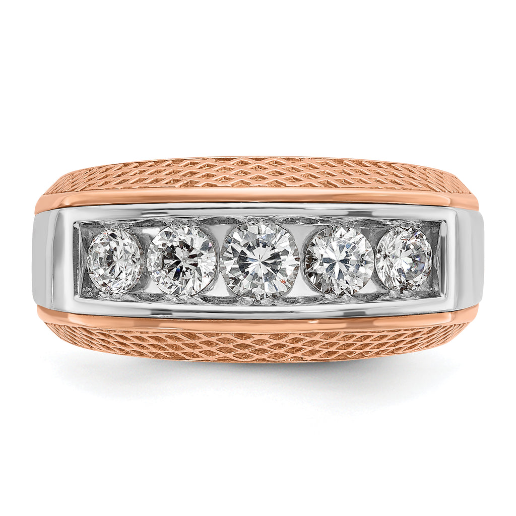 14k White and Rose Gold Men's Polished and Textured 5-Stone 1 Carat AA Quality Diamond Ring - Sophia Jewelers