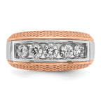 14k White and Rose Gold Men's Polished and Textured 5-Stone 1 Carat AA Quality Diamond Ring - Sophia Jewelers
