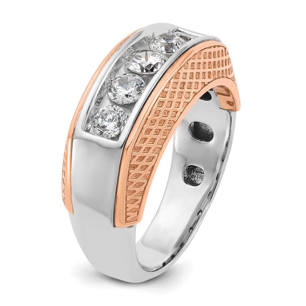 14k White and Rose Gold Men's Polished and Textured 5-Stone Ring Mounting, Mounting Only - Sophia Jewelers