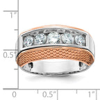 14k White and Rose Gold Men's Polished and Textured 5-Stone Ring Mounting, Mounting Only - Sophia Jewelers