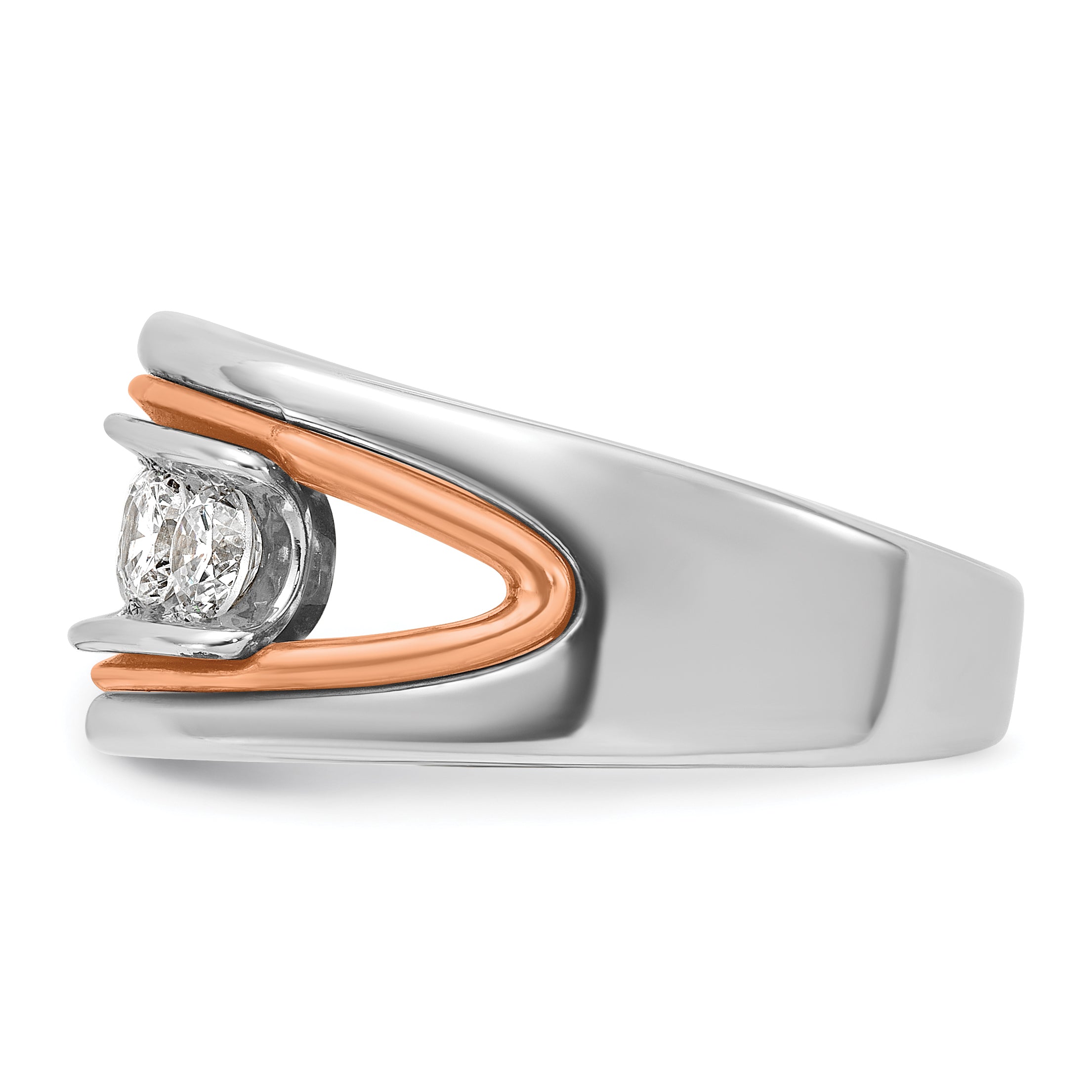 14k Rose and White Gold Mens Polished Channel-set 5-Stone 1 Carat AA Diamond Ring - Sophia Jewelers