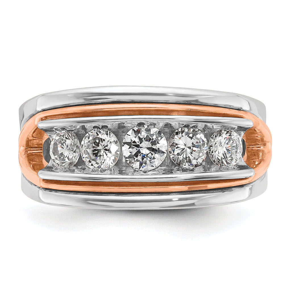 14k Rose and White Gold Mens Polished Channel-set 5-Stone Ring Mounting, Mounting Only - Sophia Jewelers