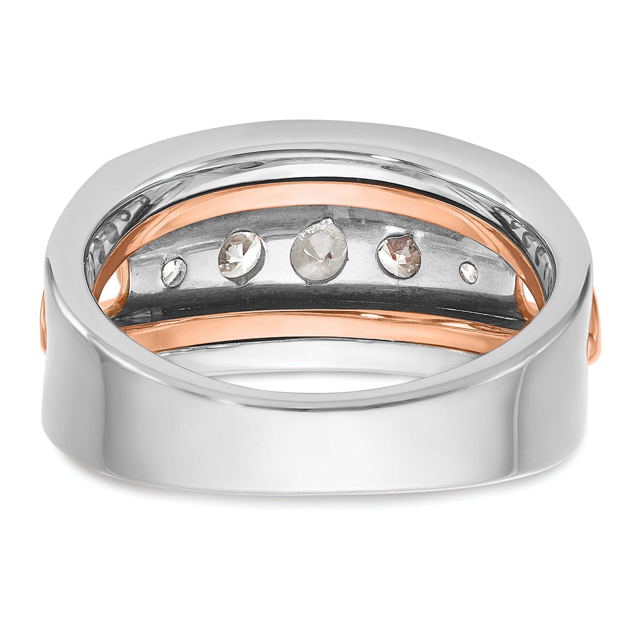 14k Rose and White Gold Mens Polished Channel-set 5-Stone 1 Carat AA Diamond Ring - Sophia Jewelers