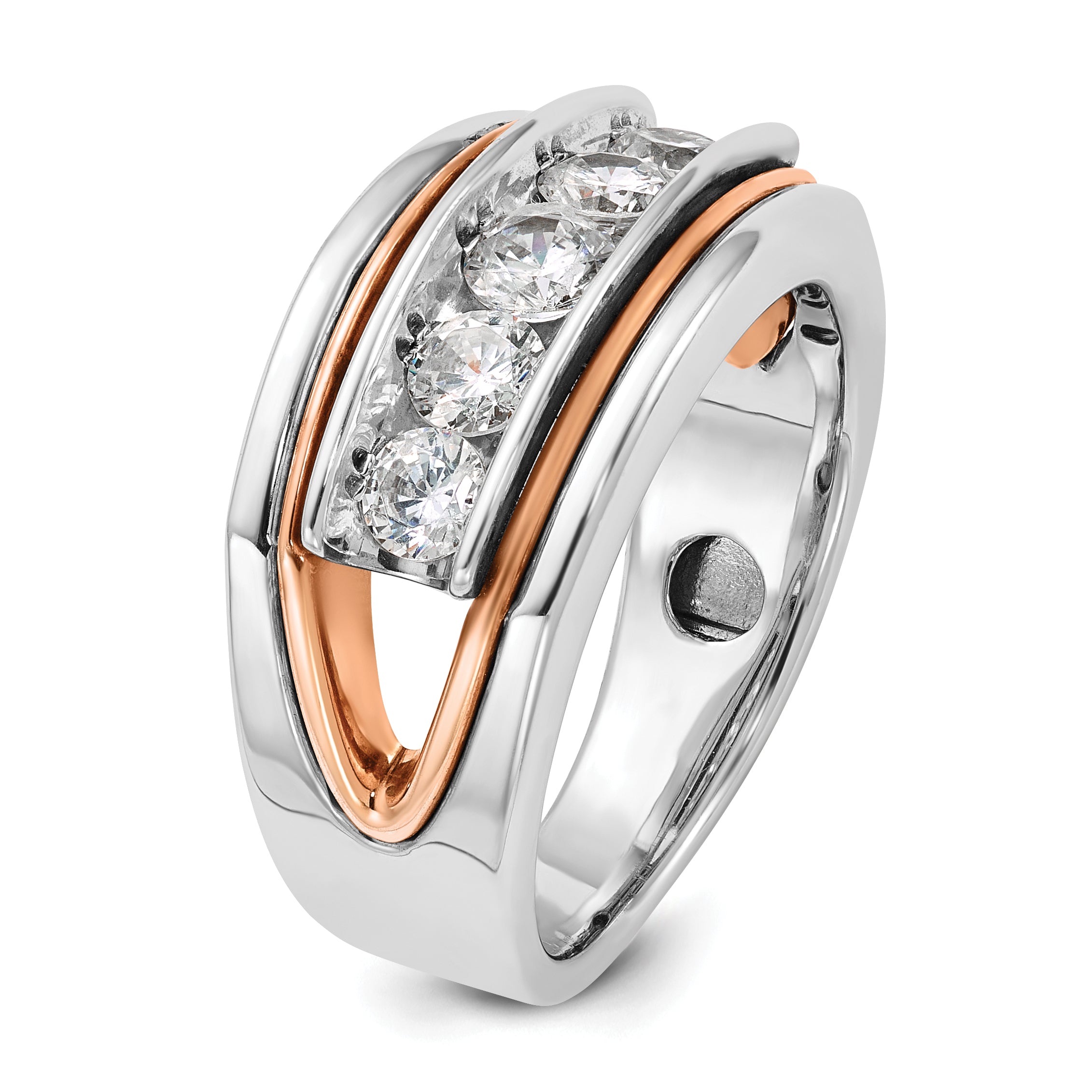14k Rose and White Gold Mens Polished Channel-set 5-Stone Ring Mounting, Mounting Only - Sophia Jewelers