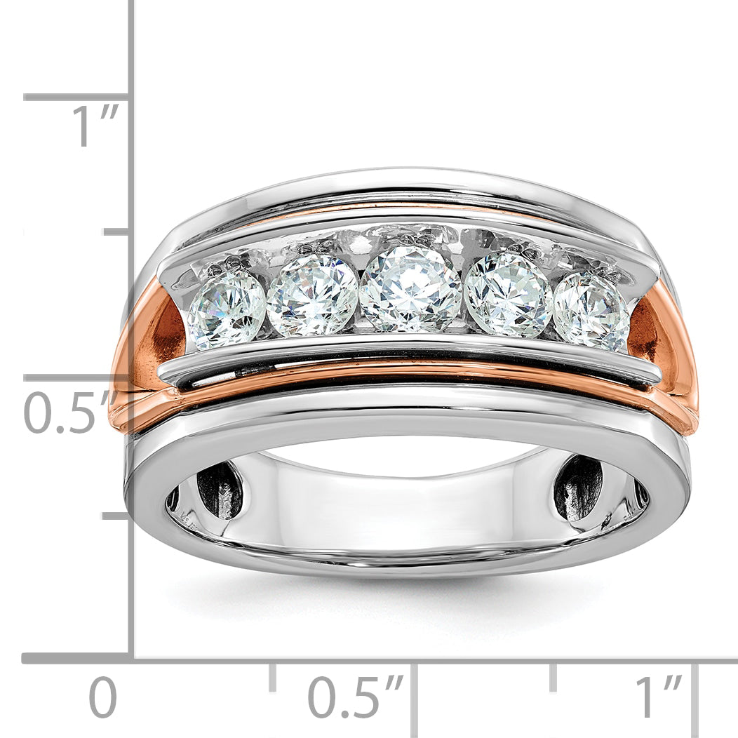 14k Rose and White Gold Mens Polished Channel-set 5-Stone Ring Mounting, Mounting Only - Sophia Jewelers