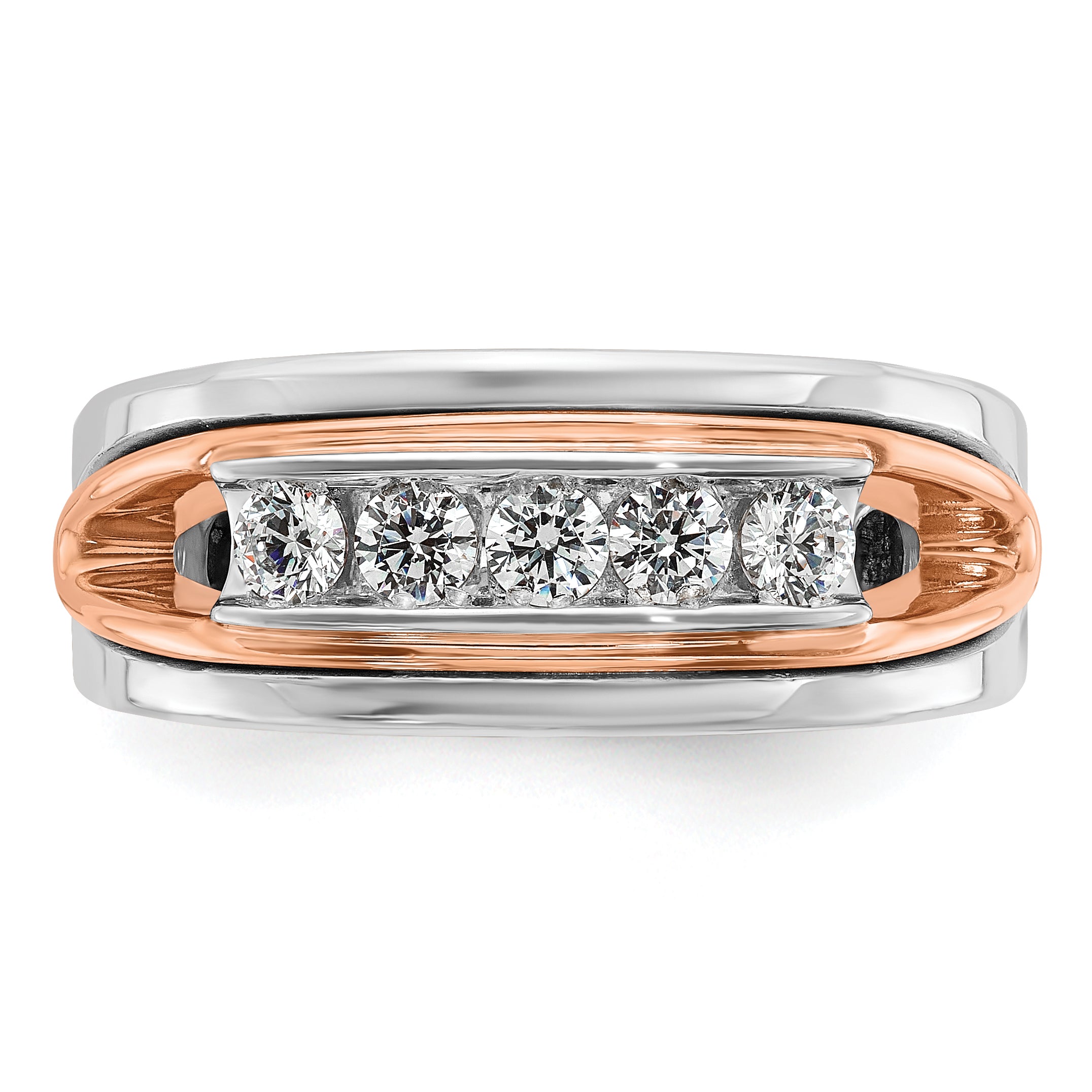 14k Rose and White Gold Mens Polished Channel-set 5-Stone Ring Mounting, Mounting Only - Sophia Jewelers