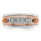 14k Rose and White Gold Mens Polished Channel-set 5-Stone 1/2 Carat AA Diamond Ring - Sophia Jewelers